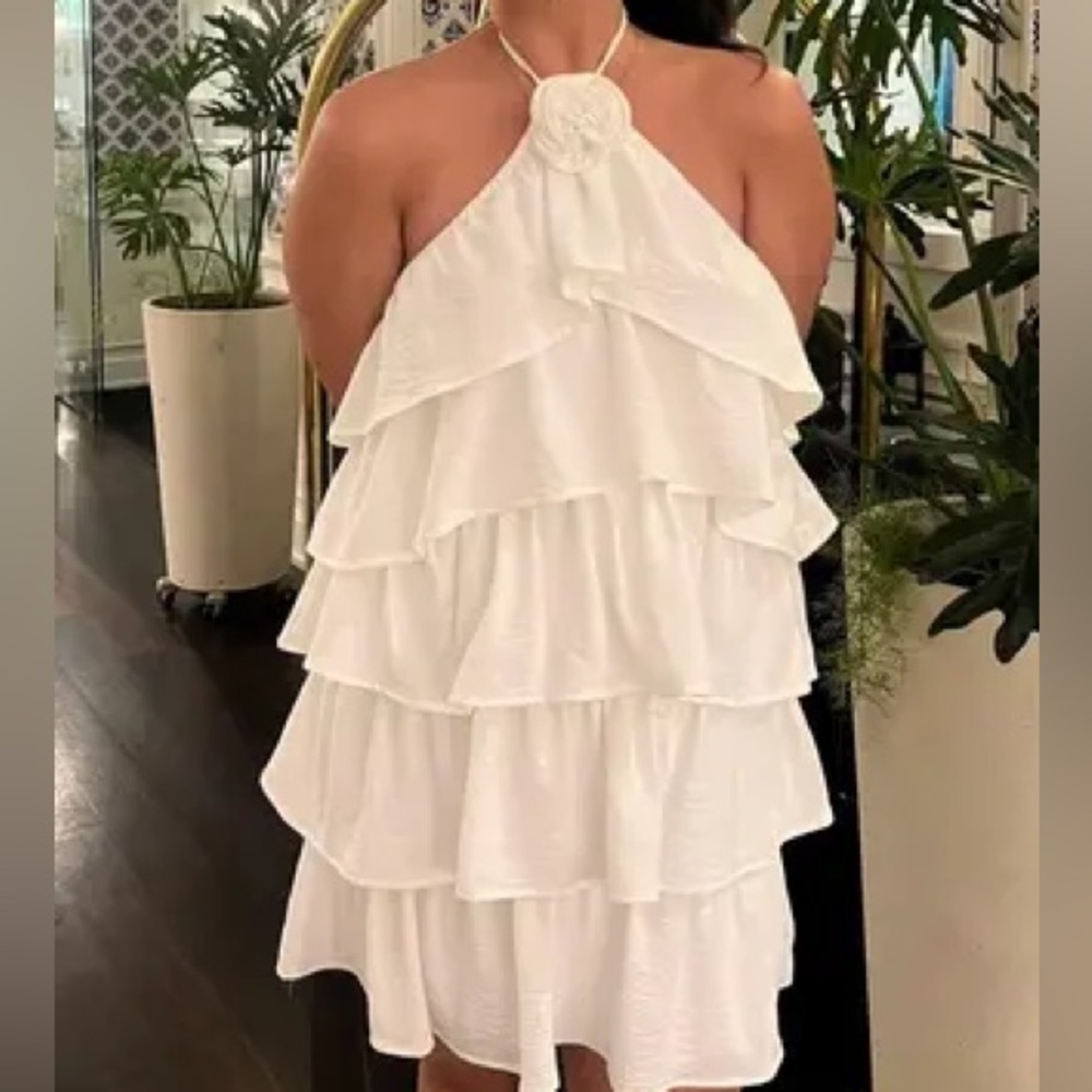 Altar'd State White Ruffle Rose Halter Dress